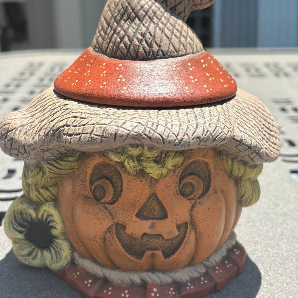 Vintage Ceramic Pumpkin Jar w/ Removable Witch Hat Lid Halloween